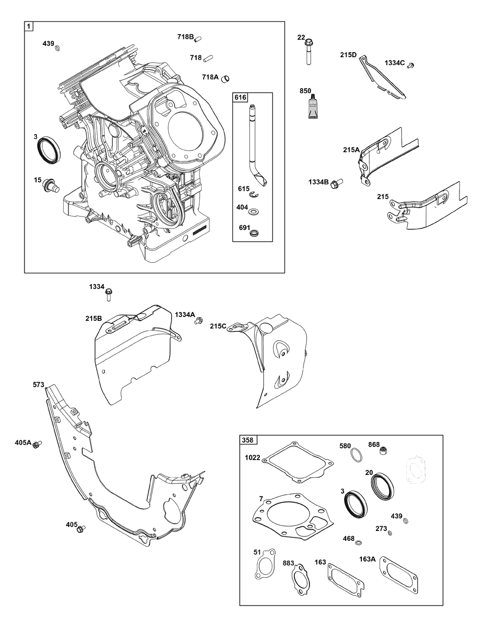 Cylinder Group Diagram and Parts List for 543477-0090-J1 400000 - 699999 Briggs and Stratton Engine